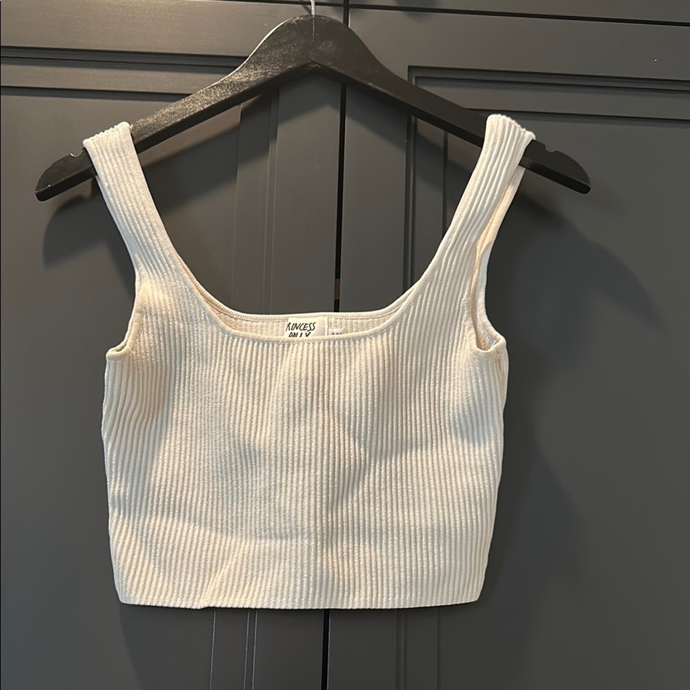 Princess Polly White/cream Ribbed Crop Tank Top S/M